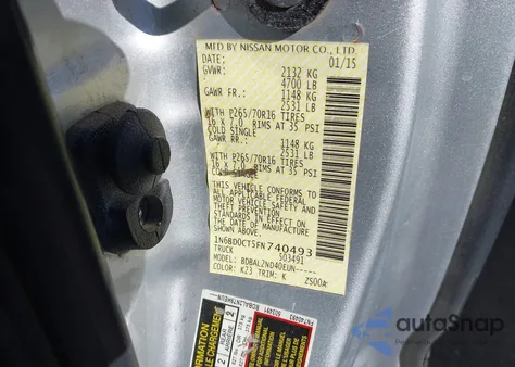 2015 Nissan Frontier Sv-I4 из США, поврежденный, VIN 1N6BD0CT5FN740493